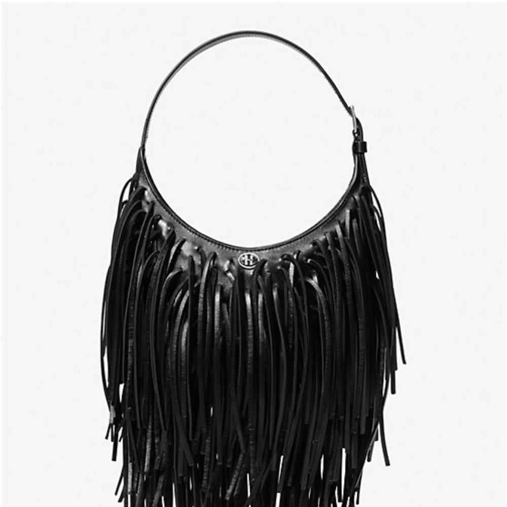 Dyan Michael Kors Collection Black Leather shoulder bag with Fringe